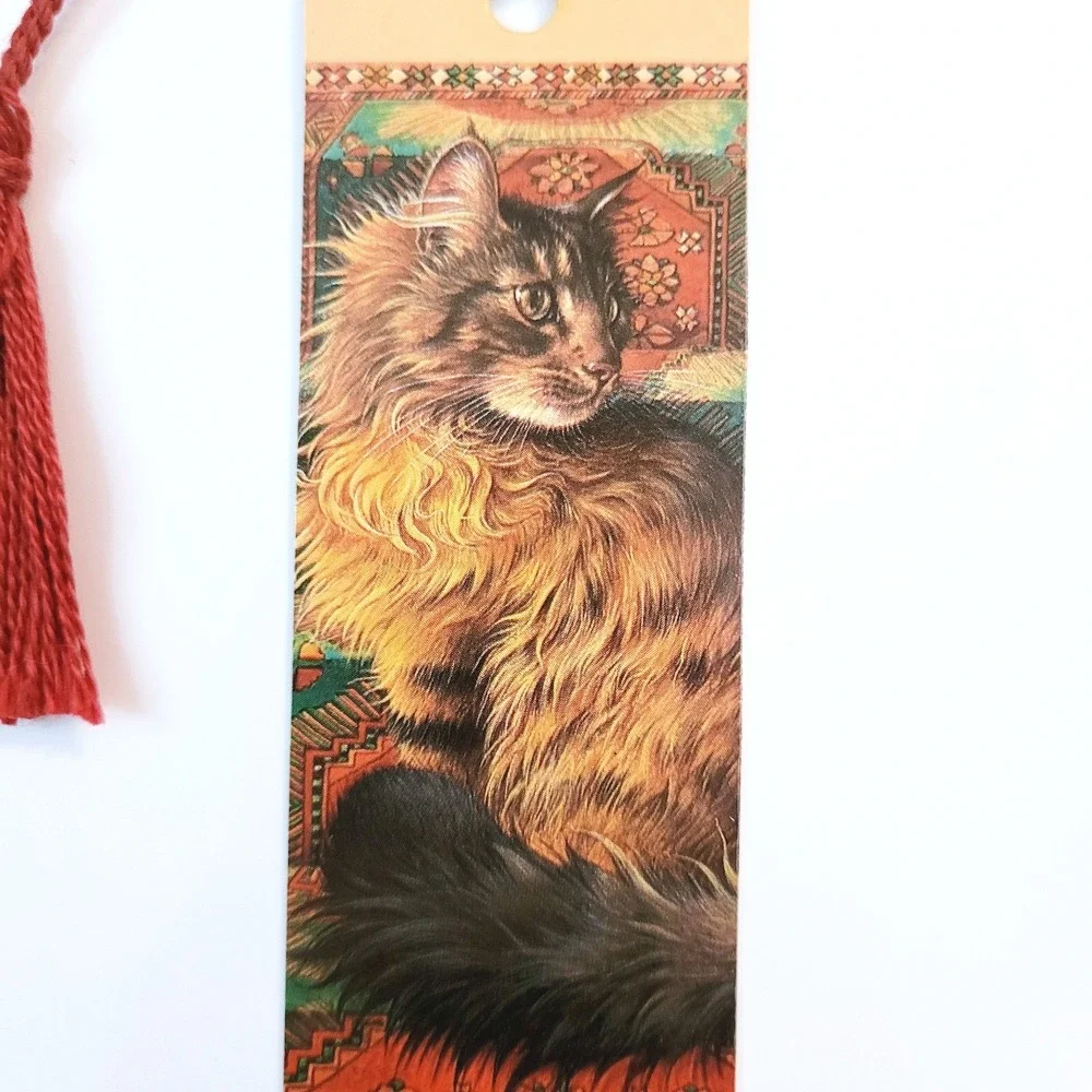 Vintage 90s Ivory Cats Bookmark Ruskin on Stairs 1990 Lesley Anne Antioch H-1295